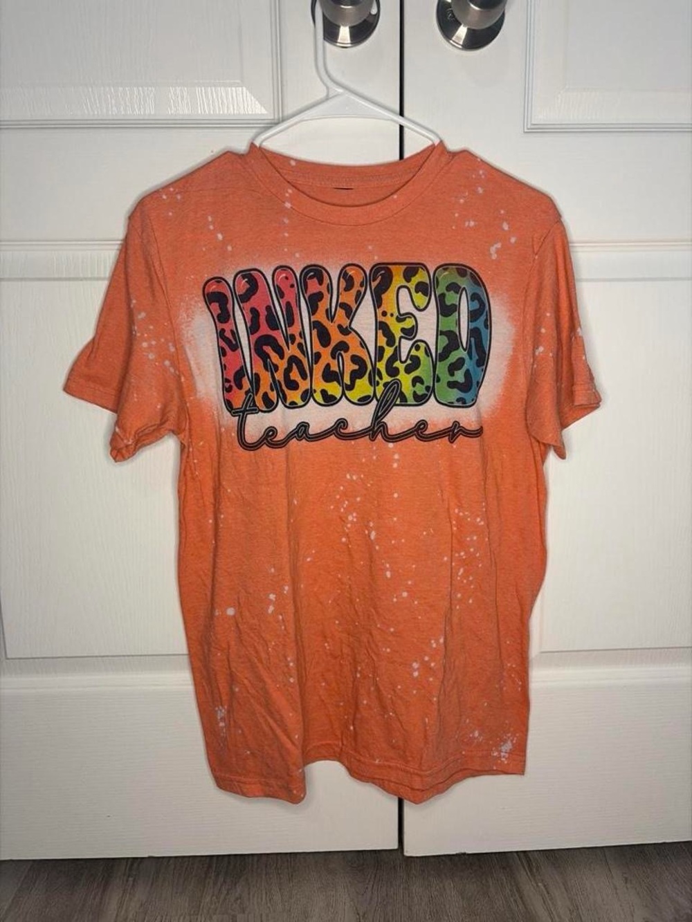 Orange 'Inked Teacher' Leopard Rainbow Graphic Tee